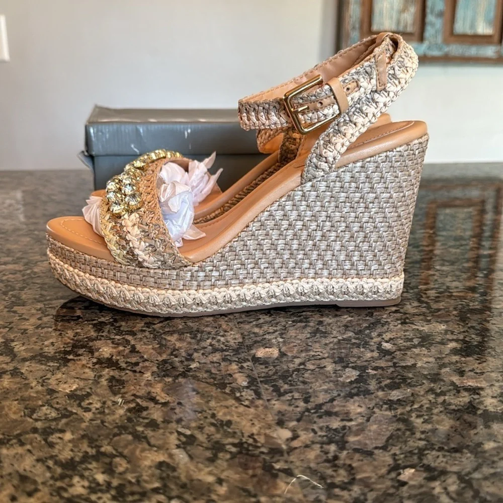 Arezzo Women's Tan Wedge platform Sandals NIB 9